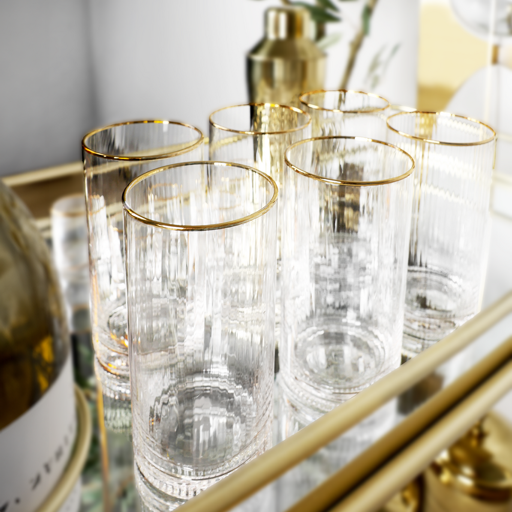 Optic Drinking Glass Sets w/ Gold Rim