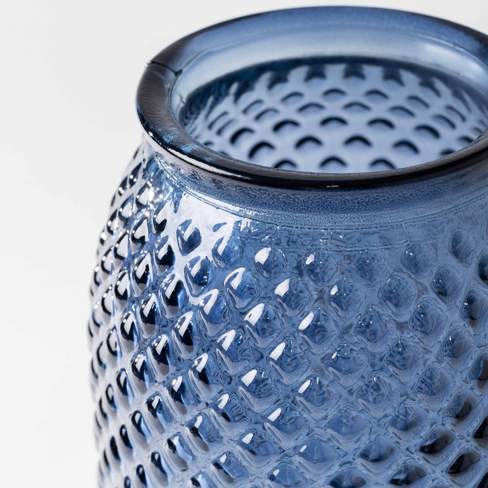 Blue Embossed Glass Vase