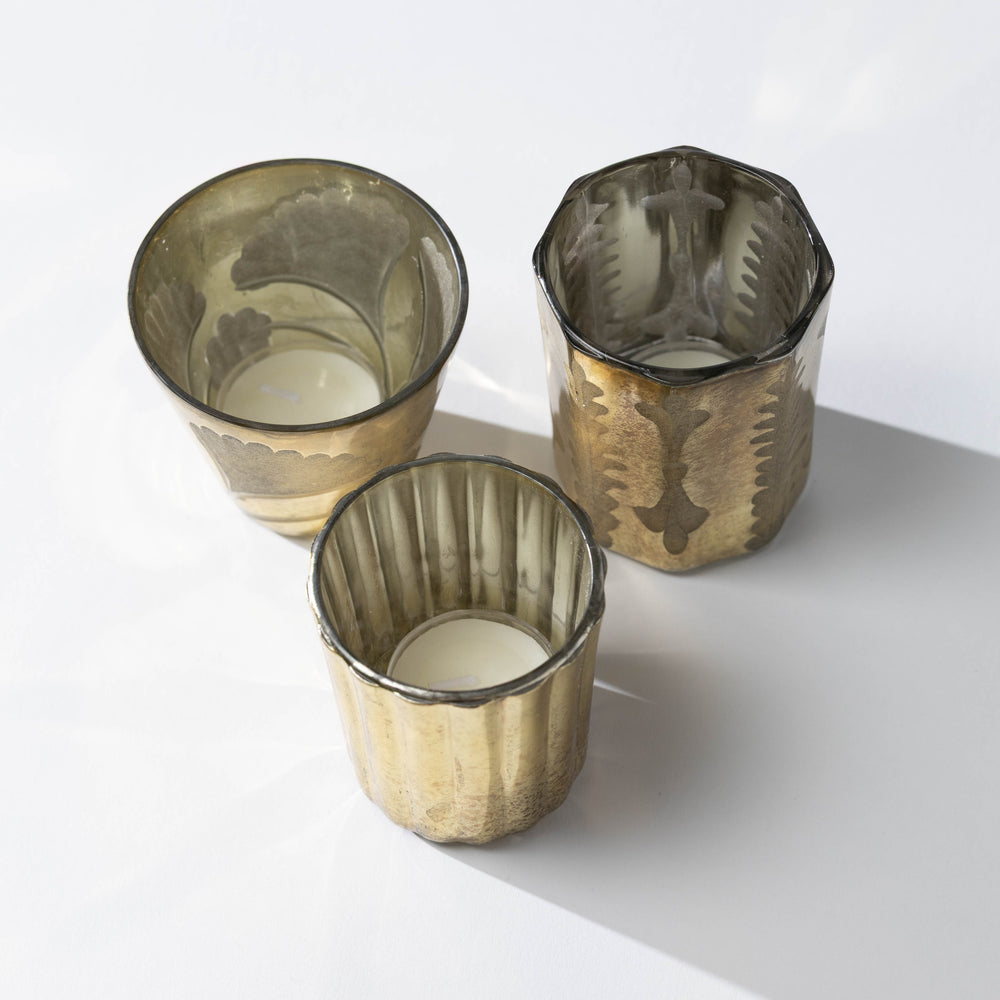 Gold Mercury Glass Votive Holder Set