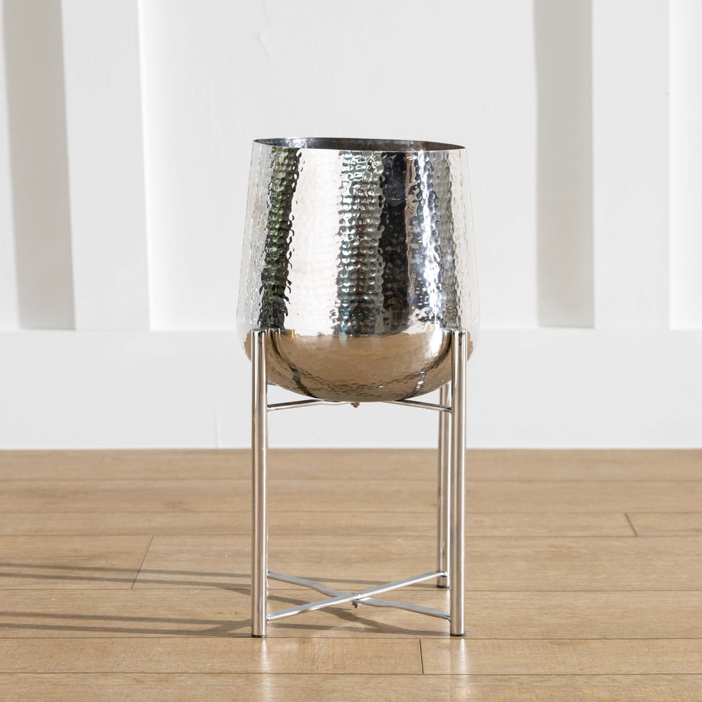 Silver Metal Planter & Stand