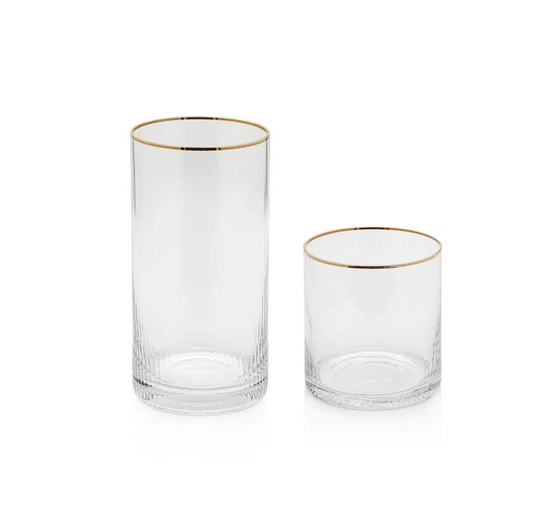 Optic Drinking Glass Sets w/ Gold Rim