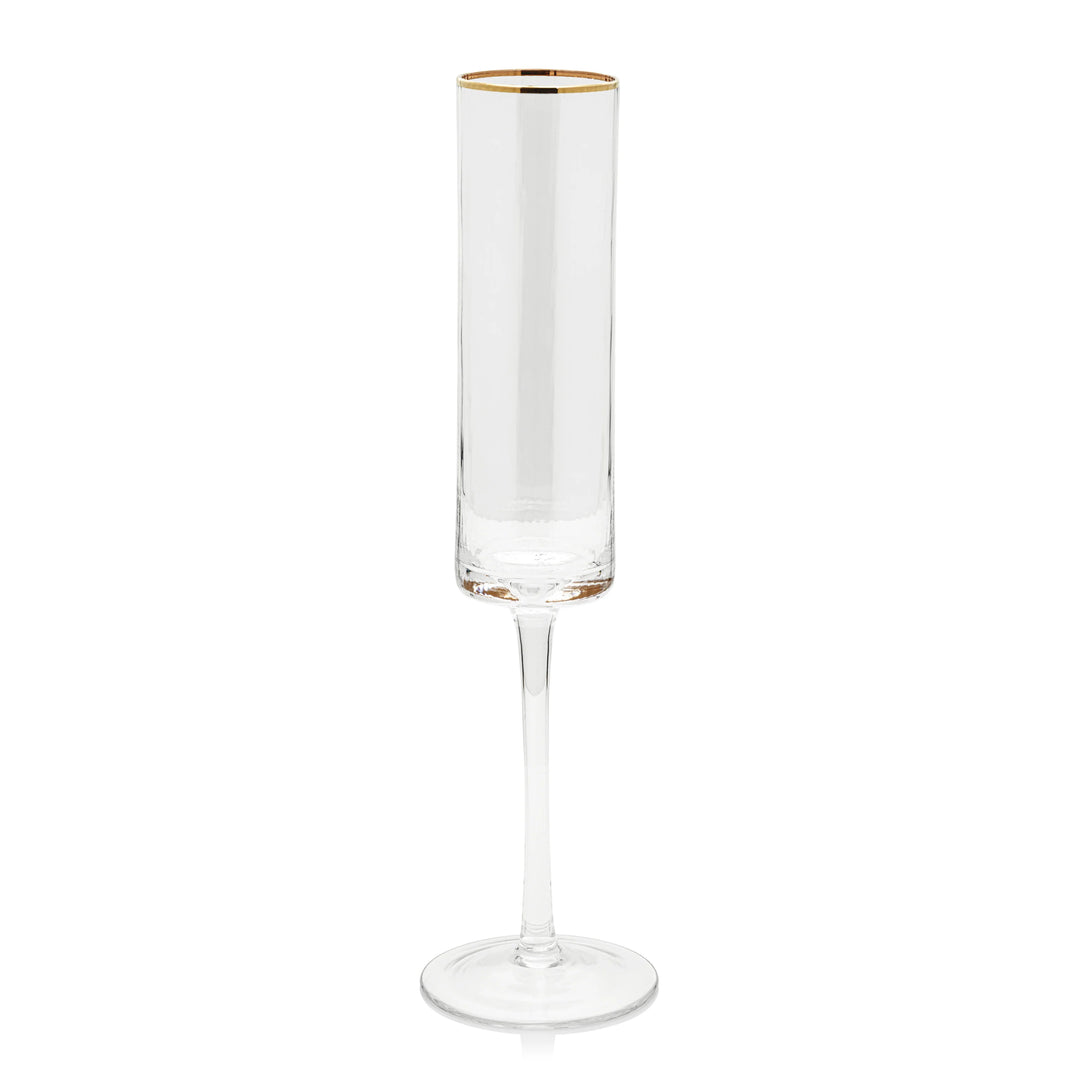 Optic Champagne Glass Set w/ Gold Rim