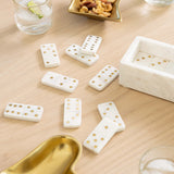 White Marble Dominoes w/ Brass Dots