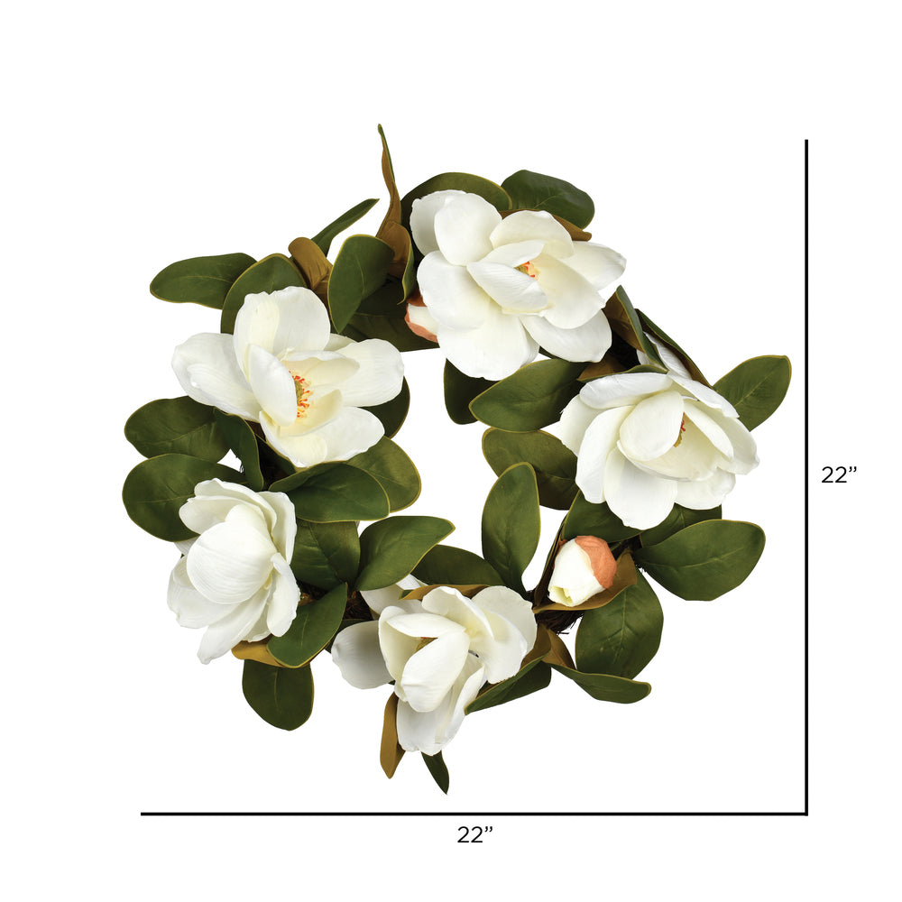 22" White Magnolia Wreath