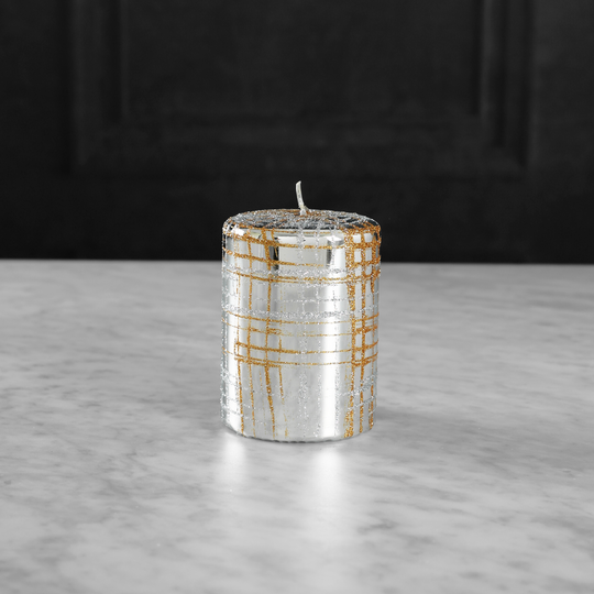 Metallic Pillar Candle w/ Silver & Gold Glitter
