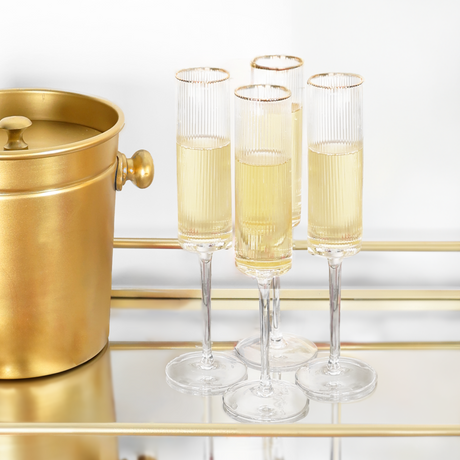 Optic Champagne Glass Set w/ Gold Rim