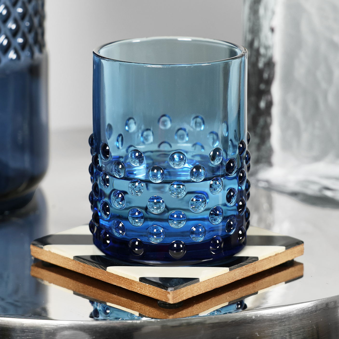 Blue Hobnail Drinking Glass Set