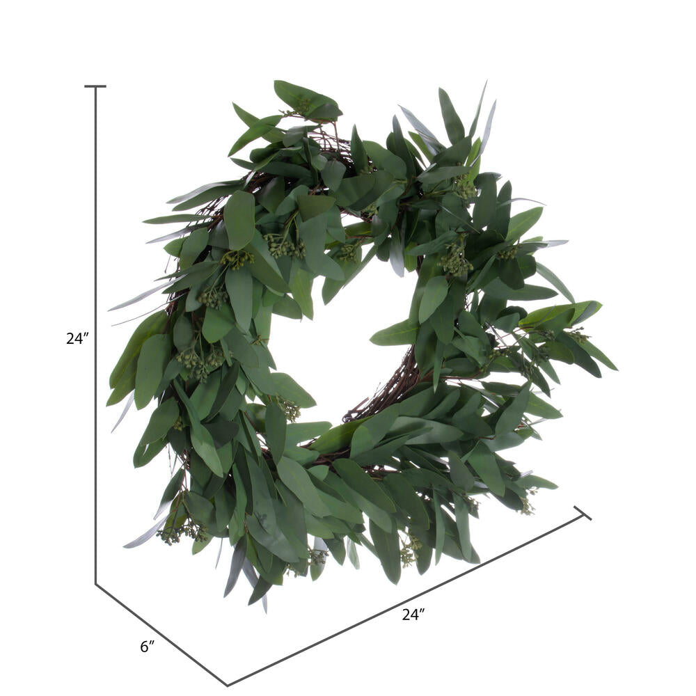 24" Green Seeded Willow Eucalyptus Wreath