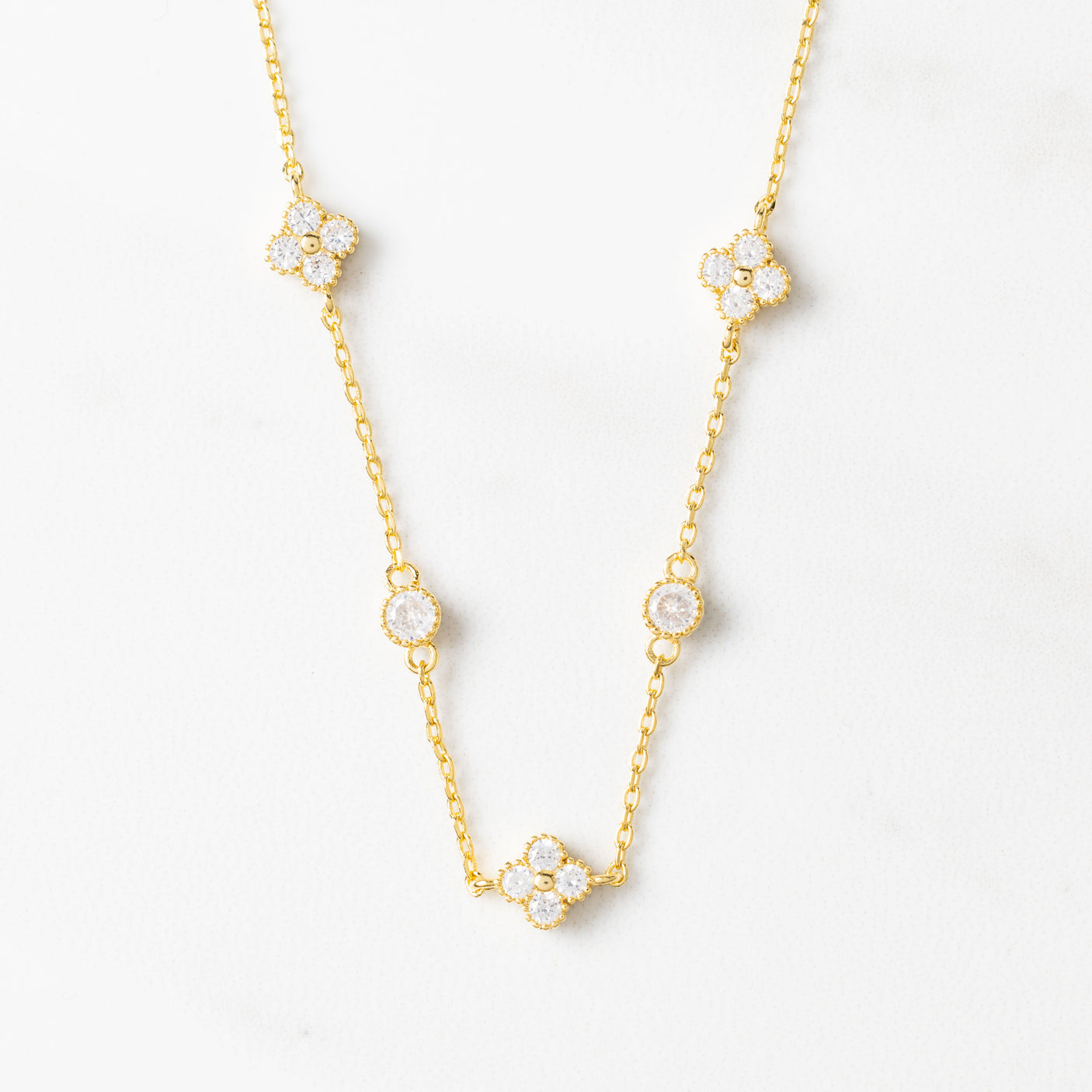 Clover & Bezel Station Necklace