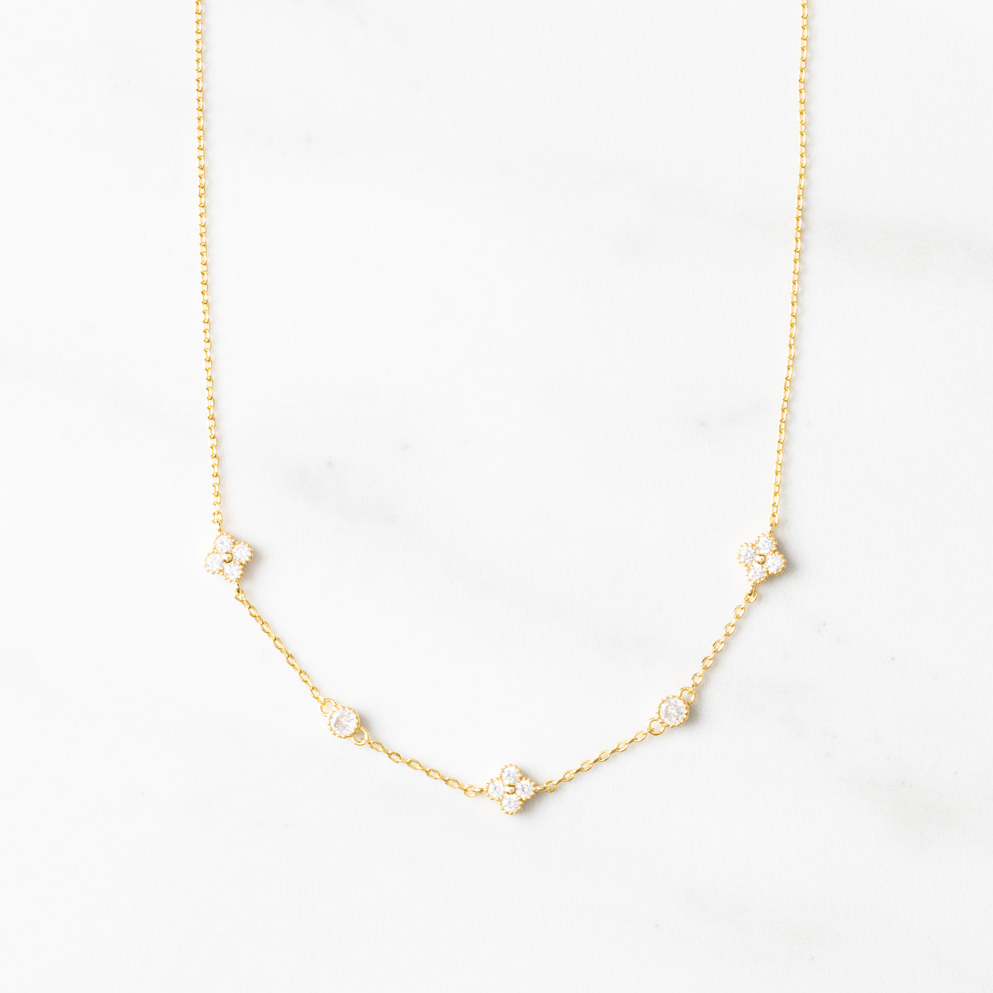 Clover & Bezel Station Necklace