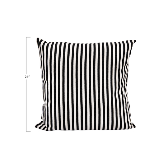 26" Black & White Woven Striped Pillow