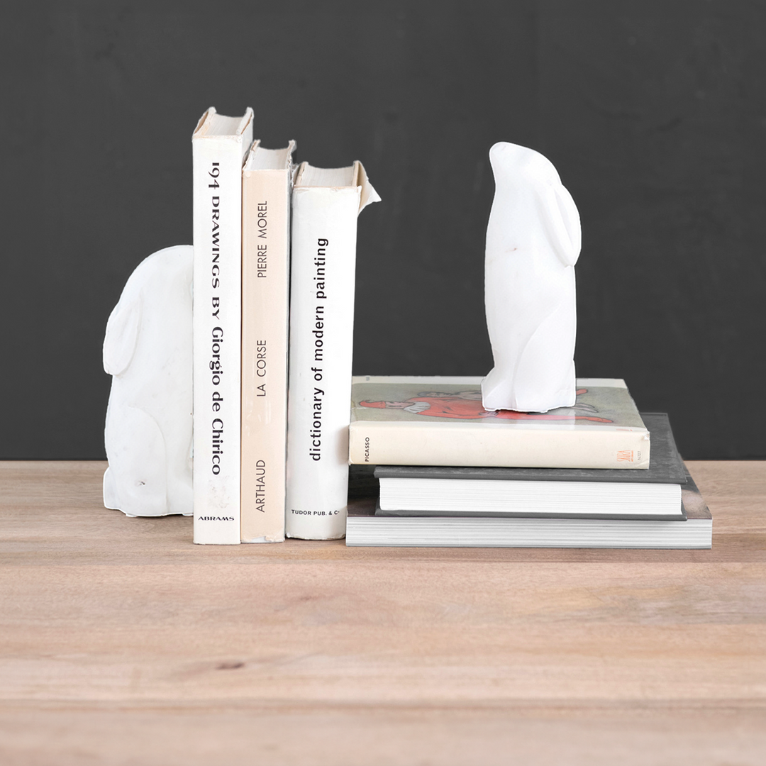 Marble Rabbit Bookends Set