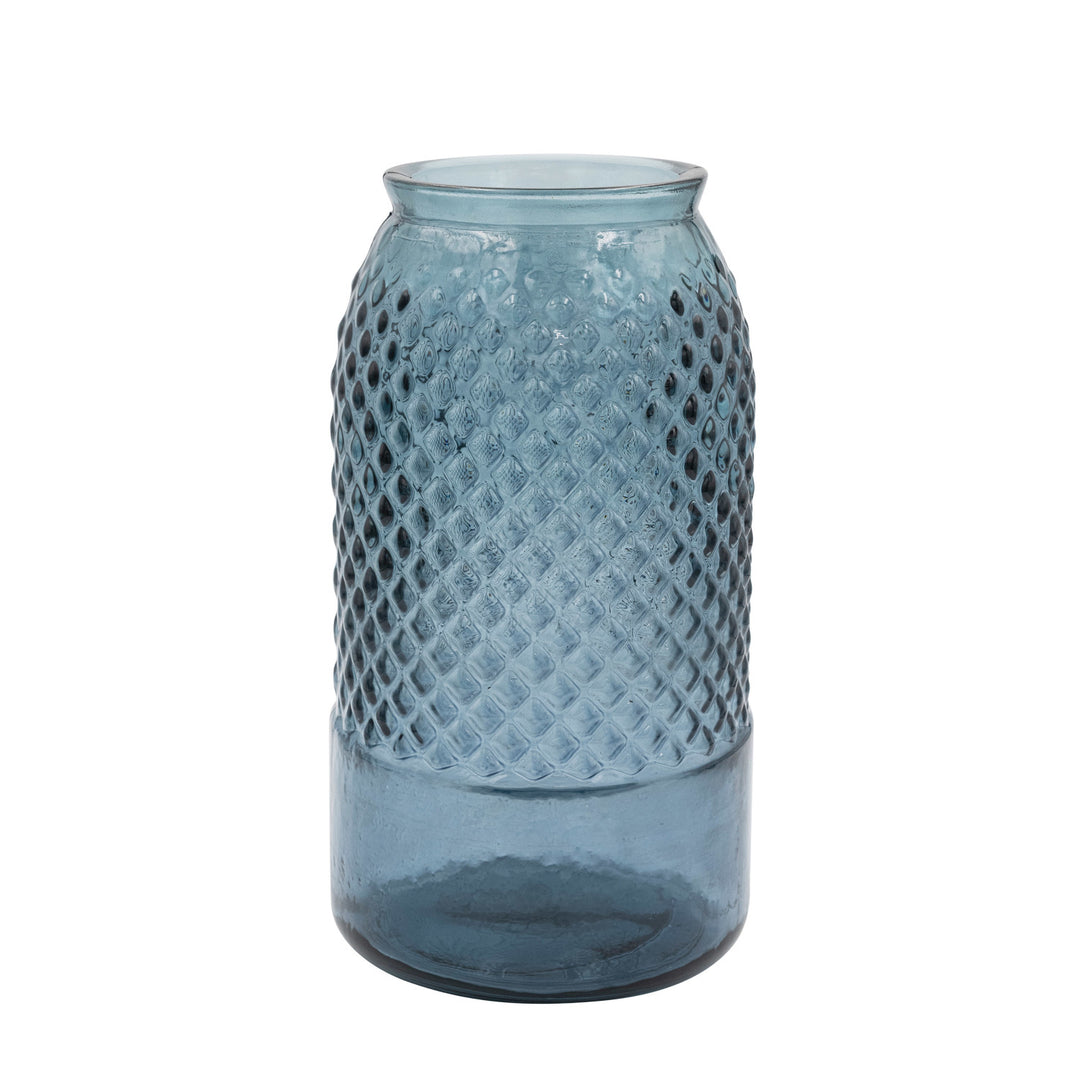 Blue Embossed Glass Vase
