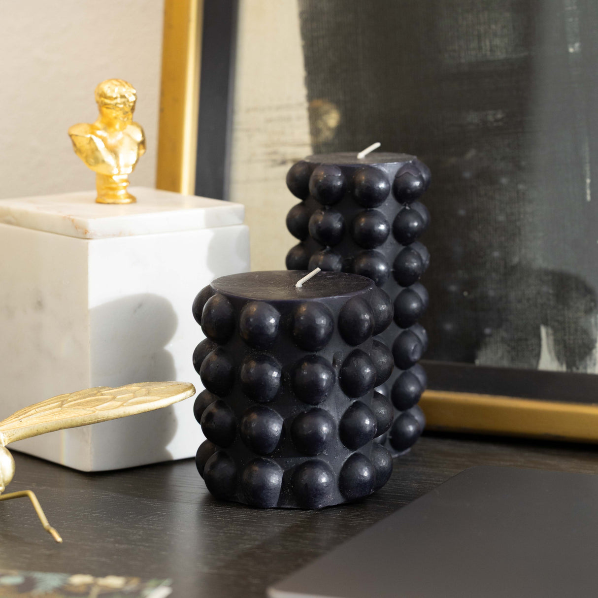 Black Hobnail Pillar Candle