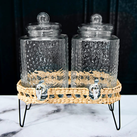 Dual Drink Dispenser w/ Wicker Stand