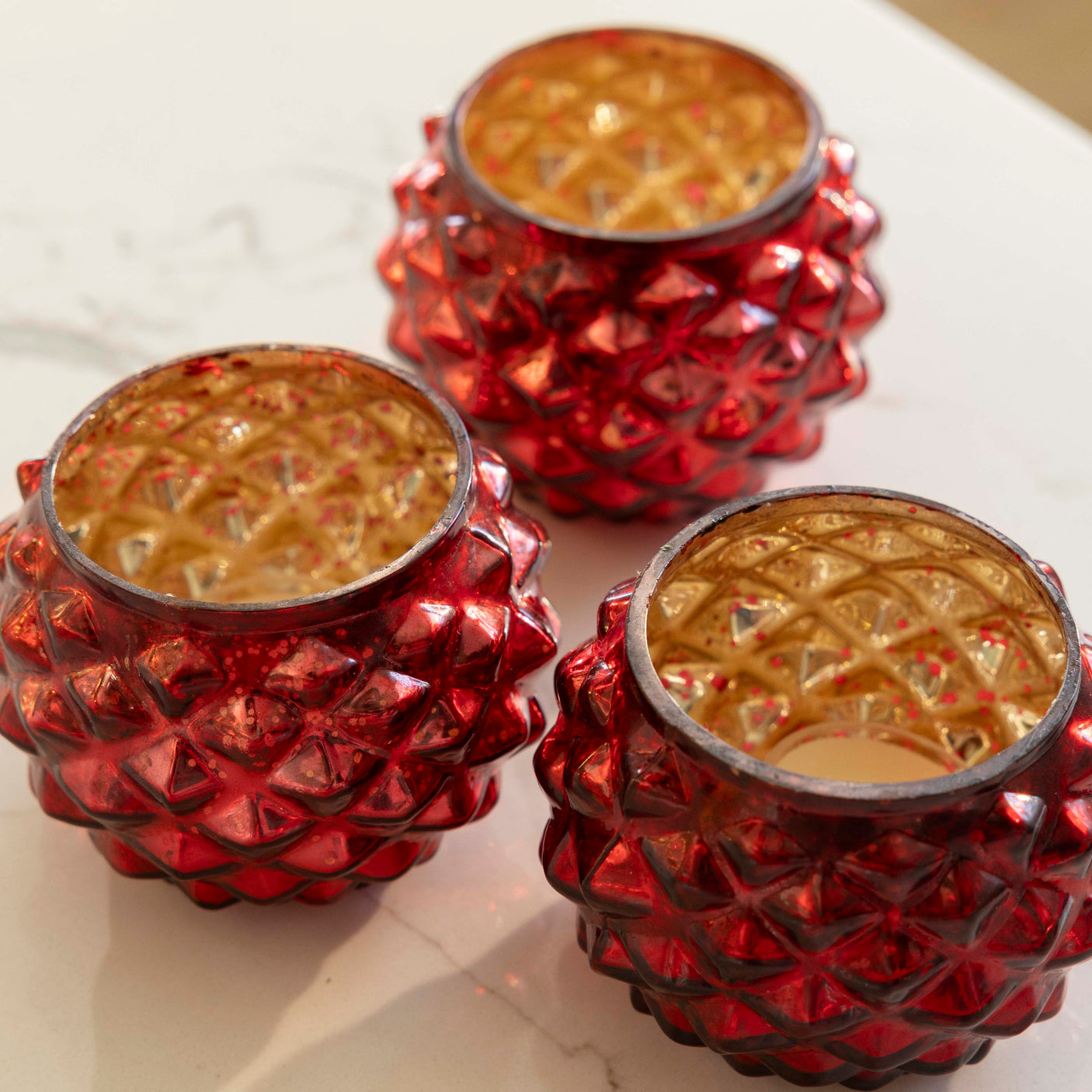 Red Mercury Glass Votive Set