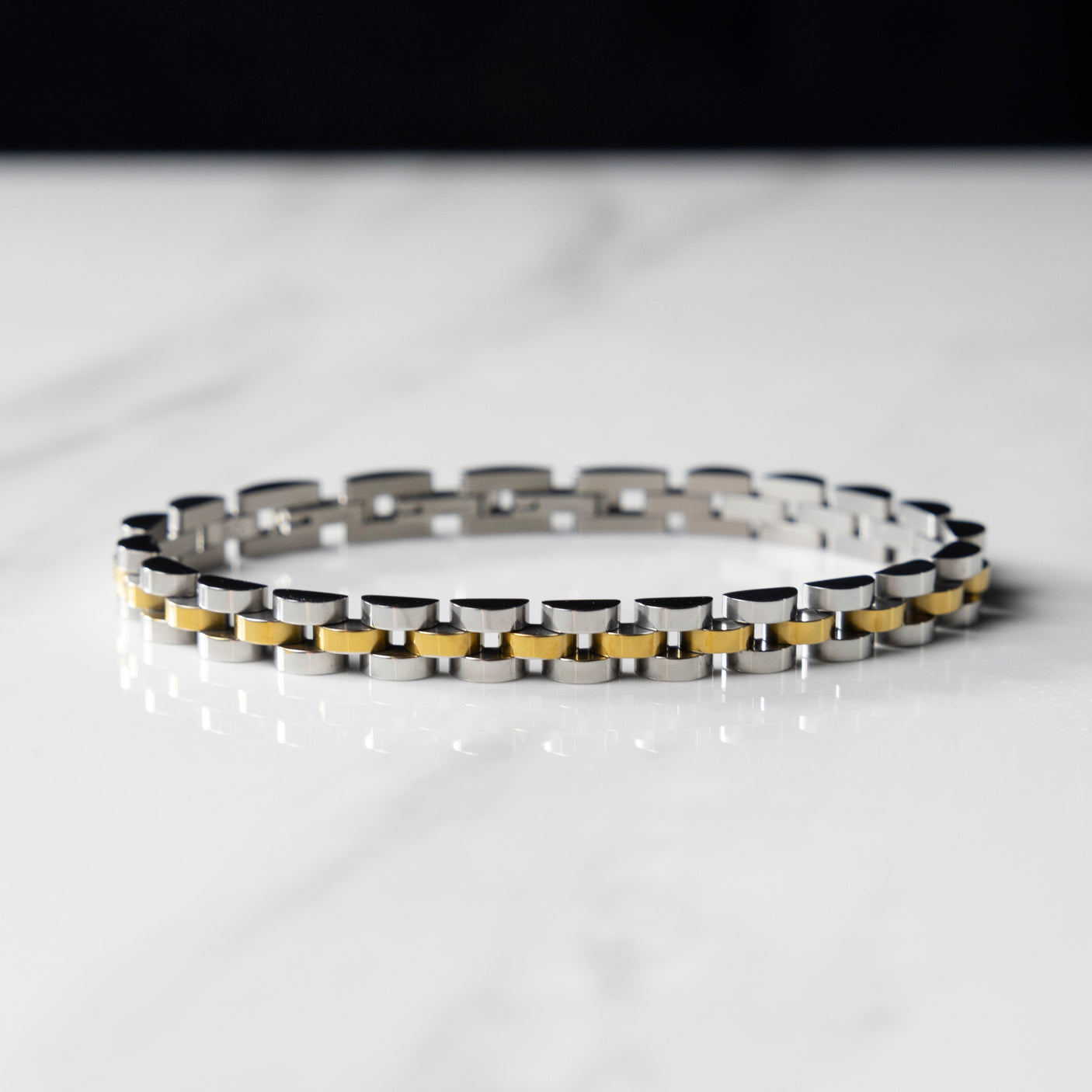 Dainty Two Tone Watch Band Bracelet