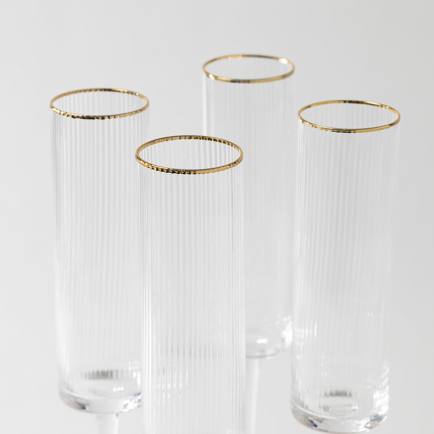 Optic Champagne Glass Set w/ Gold Rim