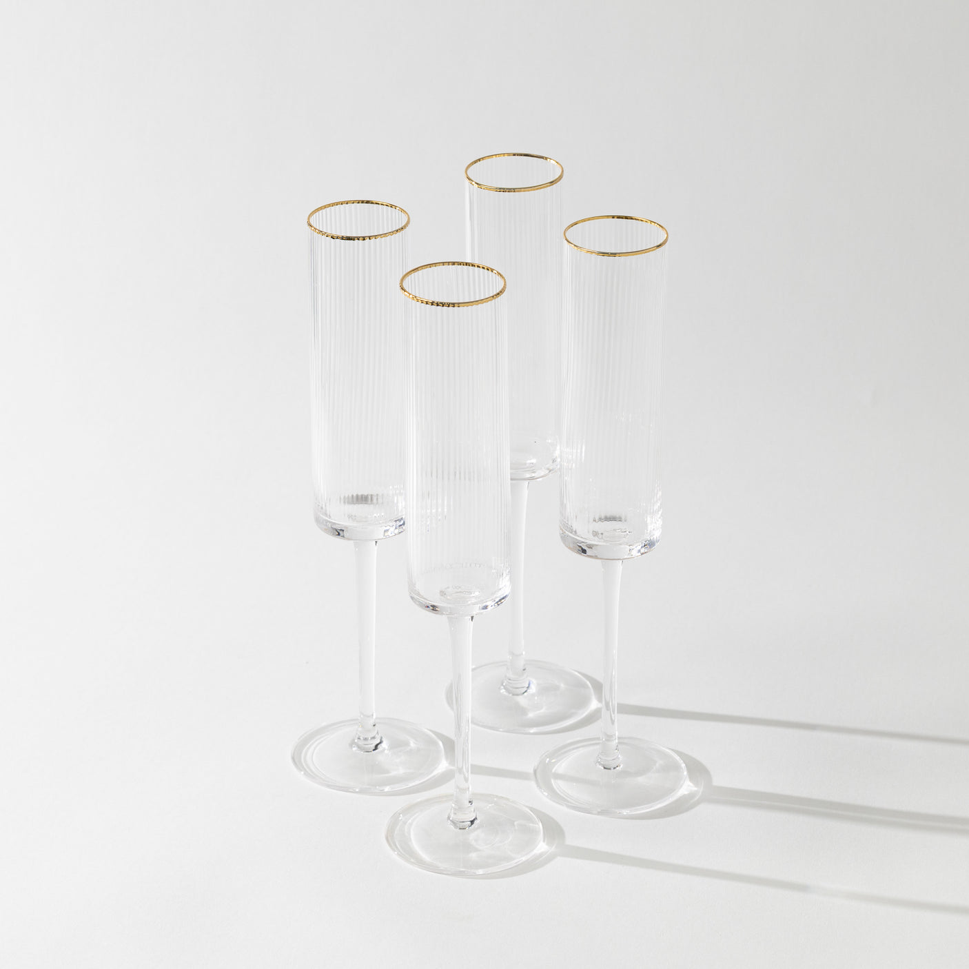 Optic Champagne Glass Set w/ Gold Rim
