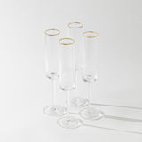 Optic Champagne Glass Set w/ Gold Rim