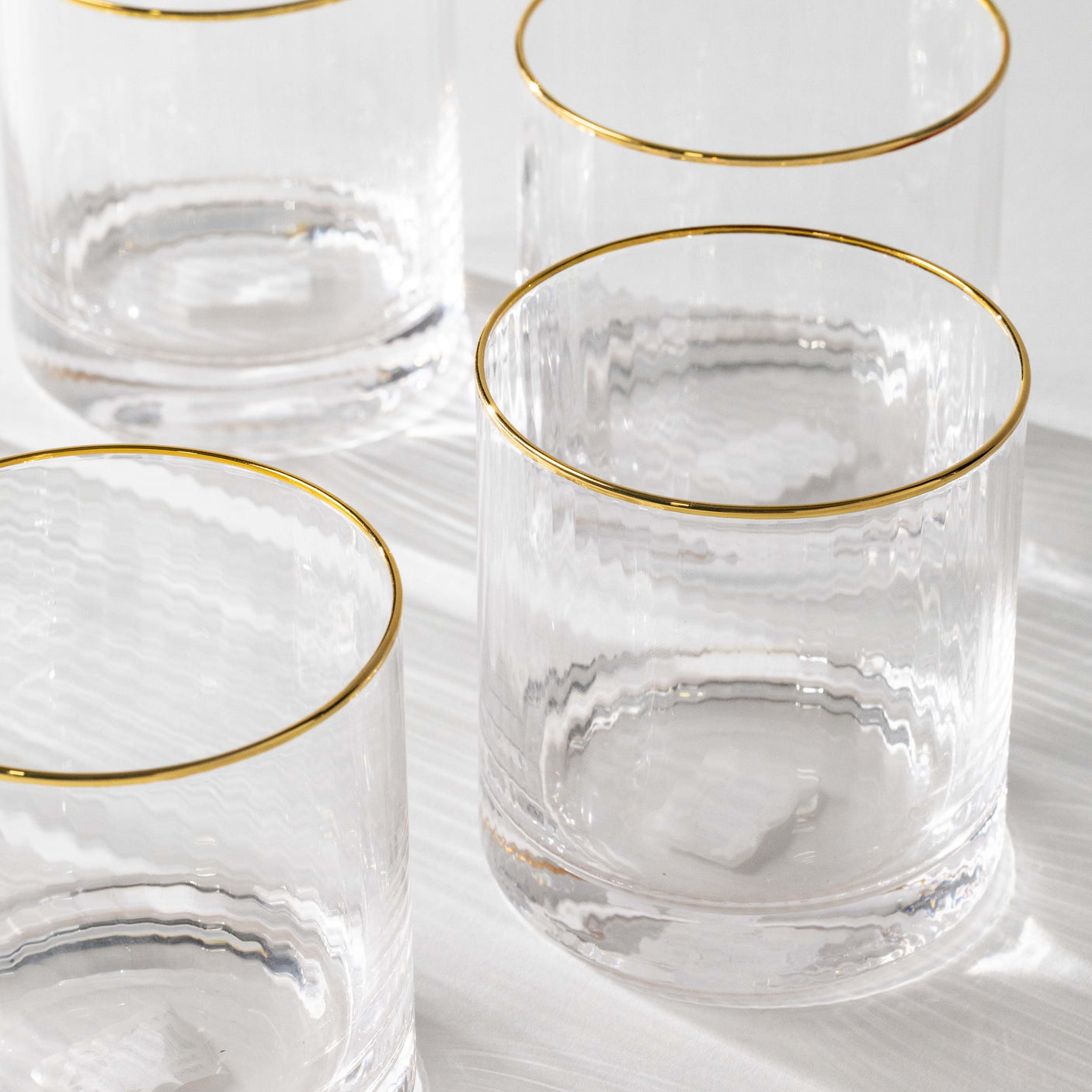 Optic Drinking Glass Sets w/ Gold Rim