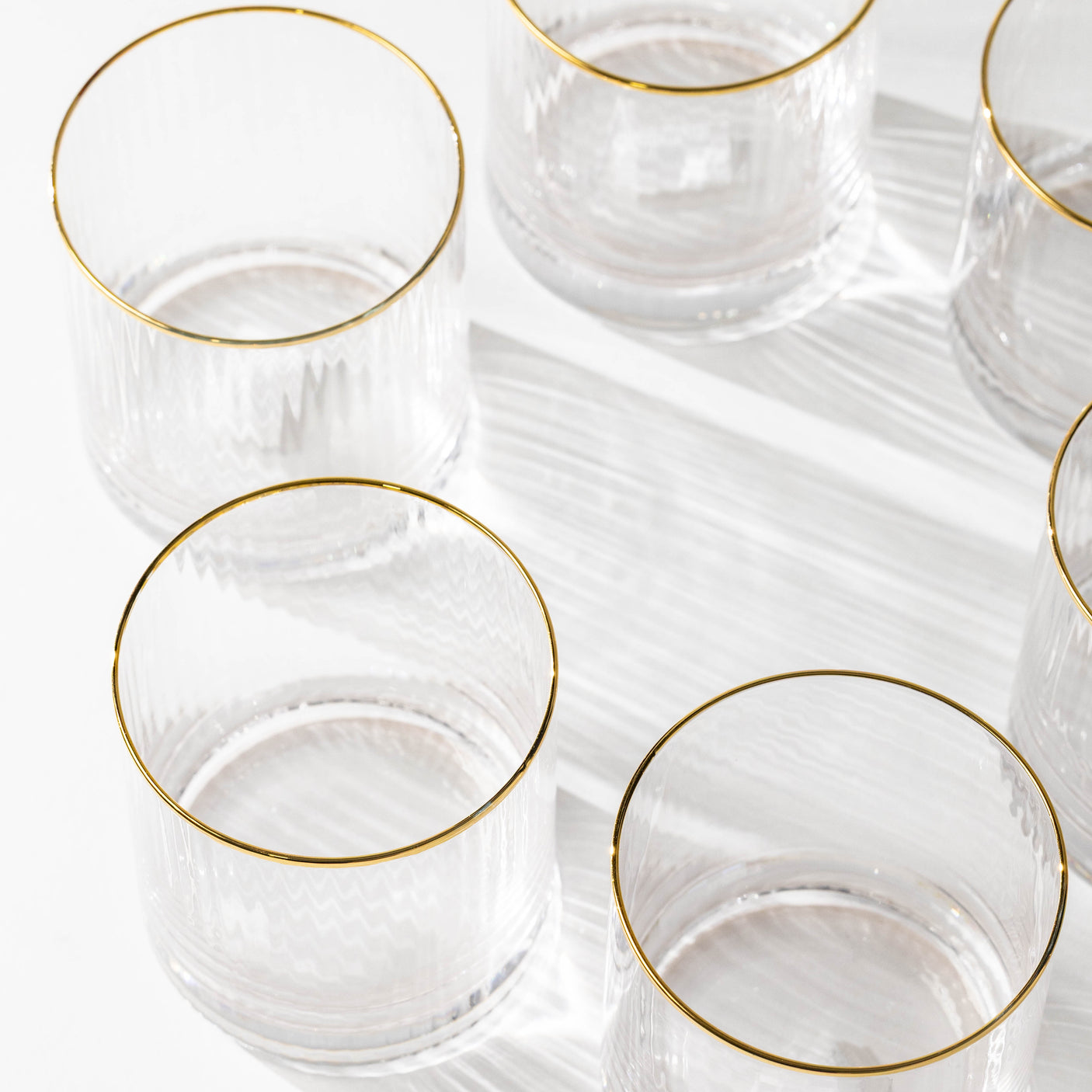 Optic Drinking Glass Sets w/ Gold Rim