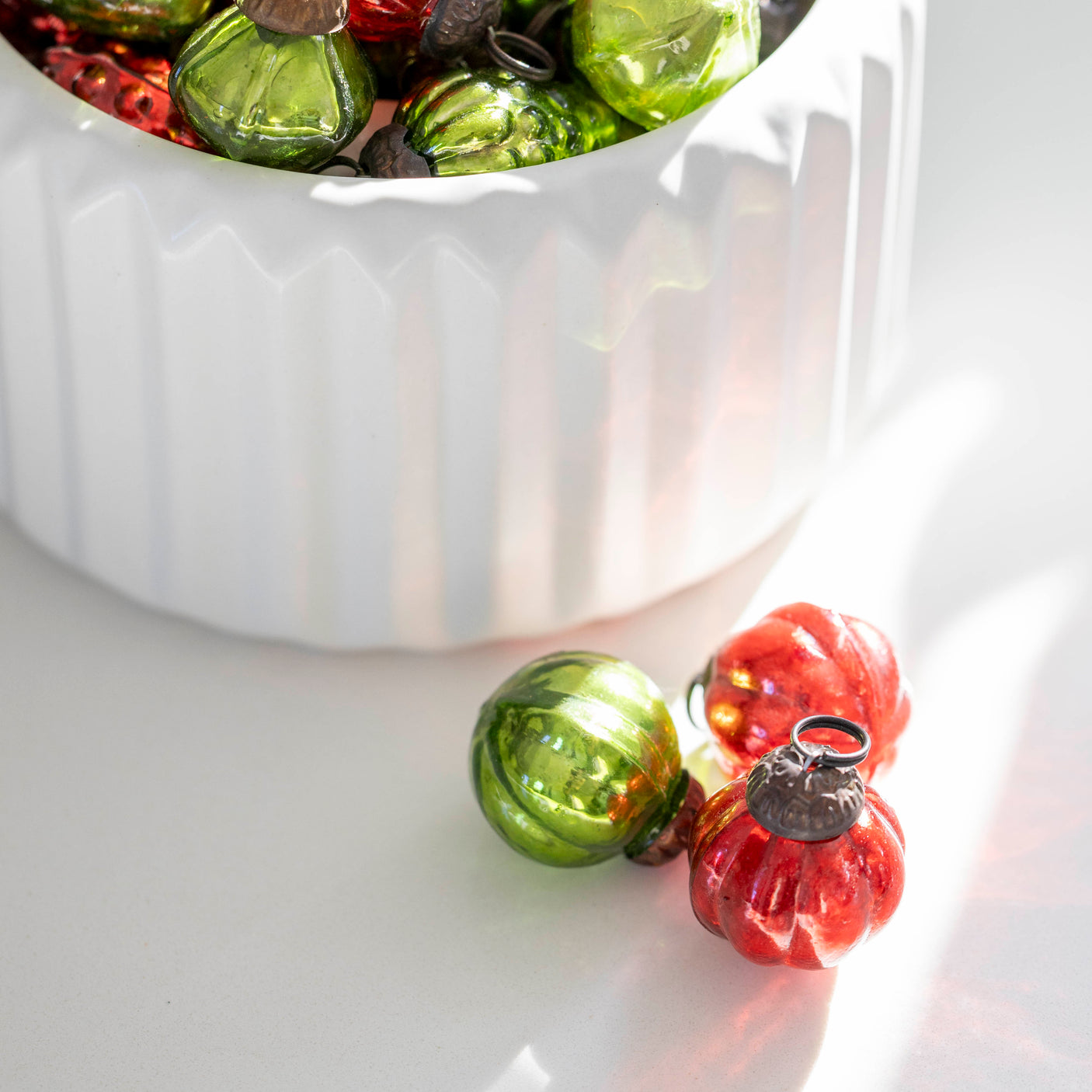 Red & Green Embossed Ornaments in Bag