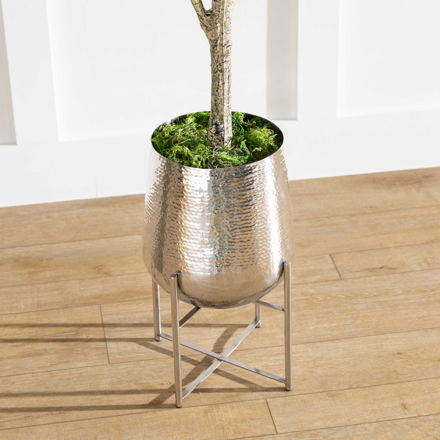 Silver Metal Planter & Stand