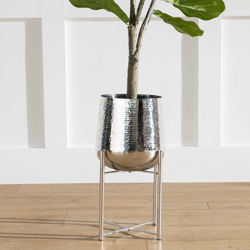 Silver Metal Planter & Stand