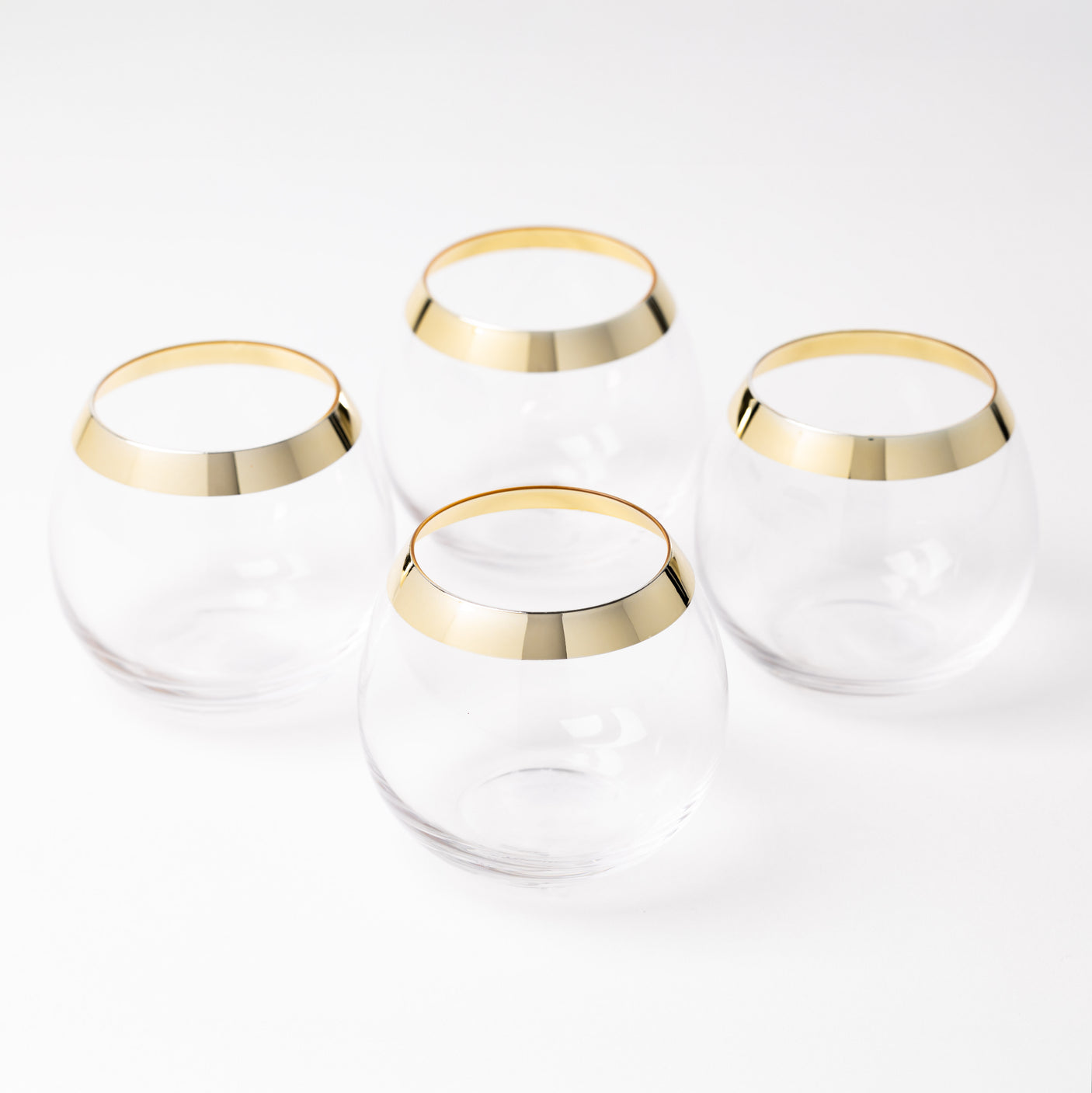 Stemless Drinking Glass w/ Gold Electroplated Rim