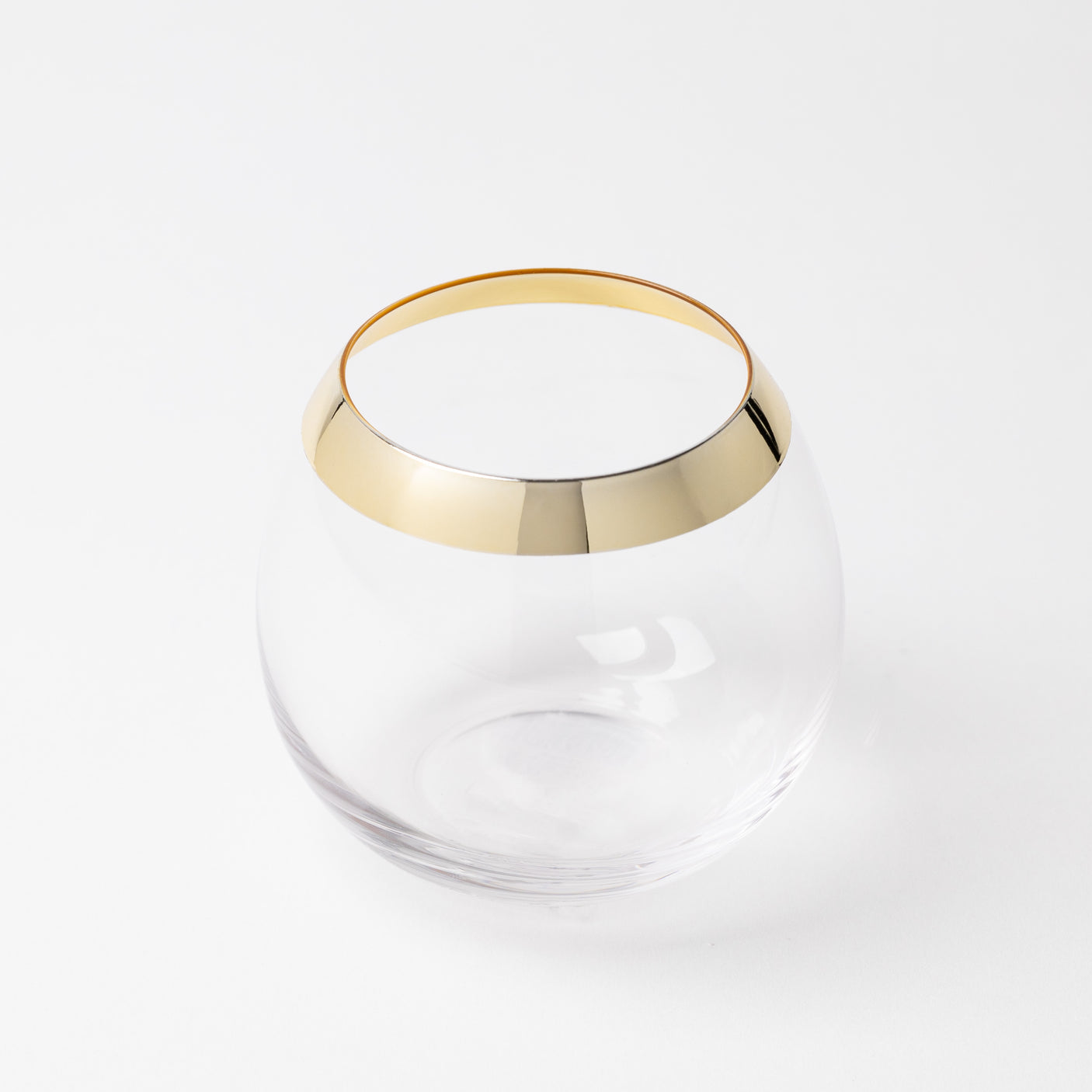 Stemless Drinking Glass w/ Gold Electroplated Rim