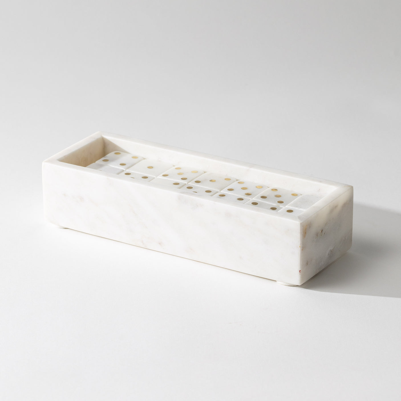 White Marble Dominoes w/ Brass Dots