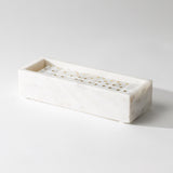 White Marble Dominoes w/ Brass Dots
