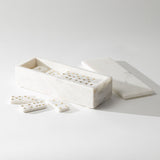 White Marble Dominoes w/ Brass Dots