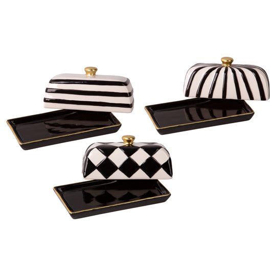 Black & White Painted Butter Dish