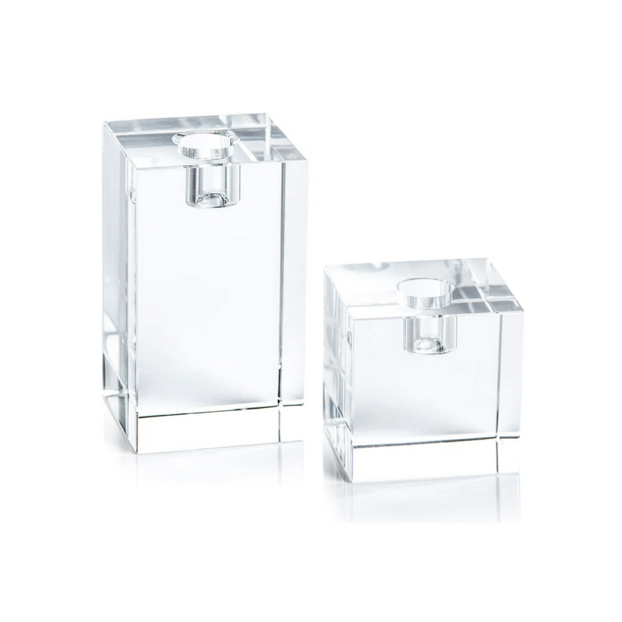Square Crystal Glass Taper Holder 4.75