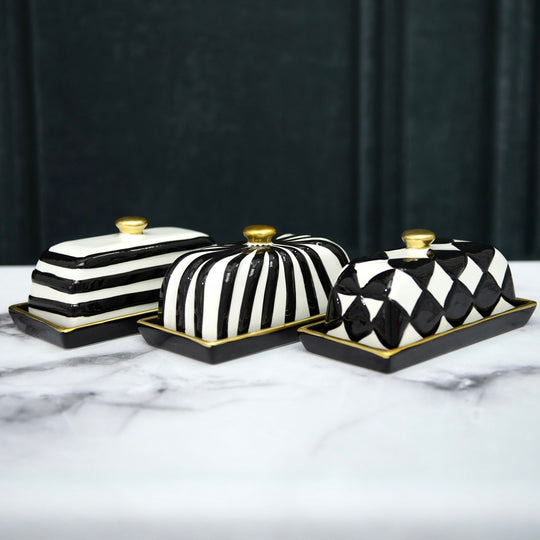 Black & White Painted Butter Dish