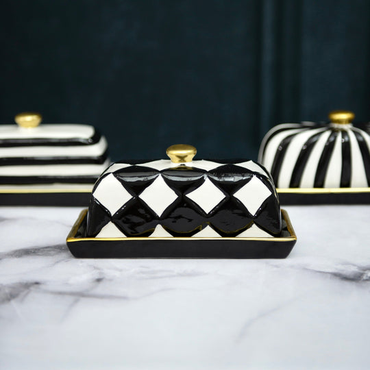 Black & White Painted Butter Dish