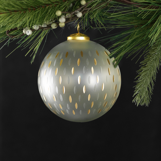 Glass Ornament Frosted & Etched in Gold