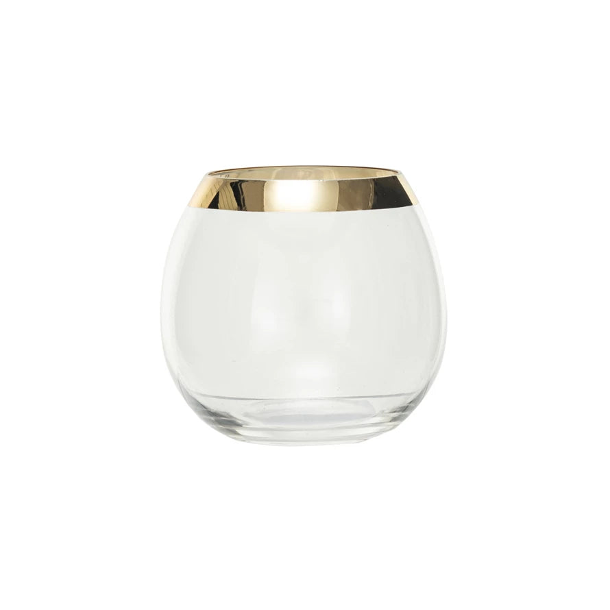 Stemless Drinking Glass w/ Gold Electroplated Rim