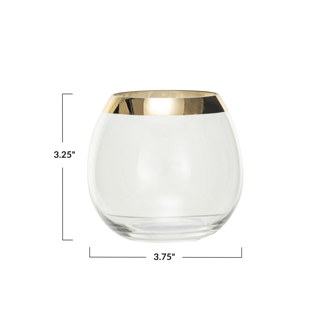 Stemless Drinking Glass w/ Gold Electroplated Rim