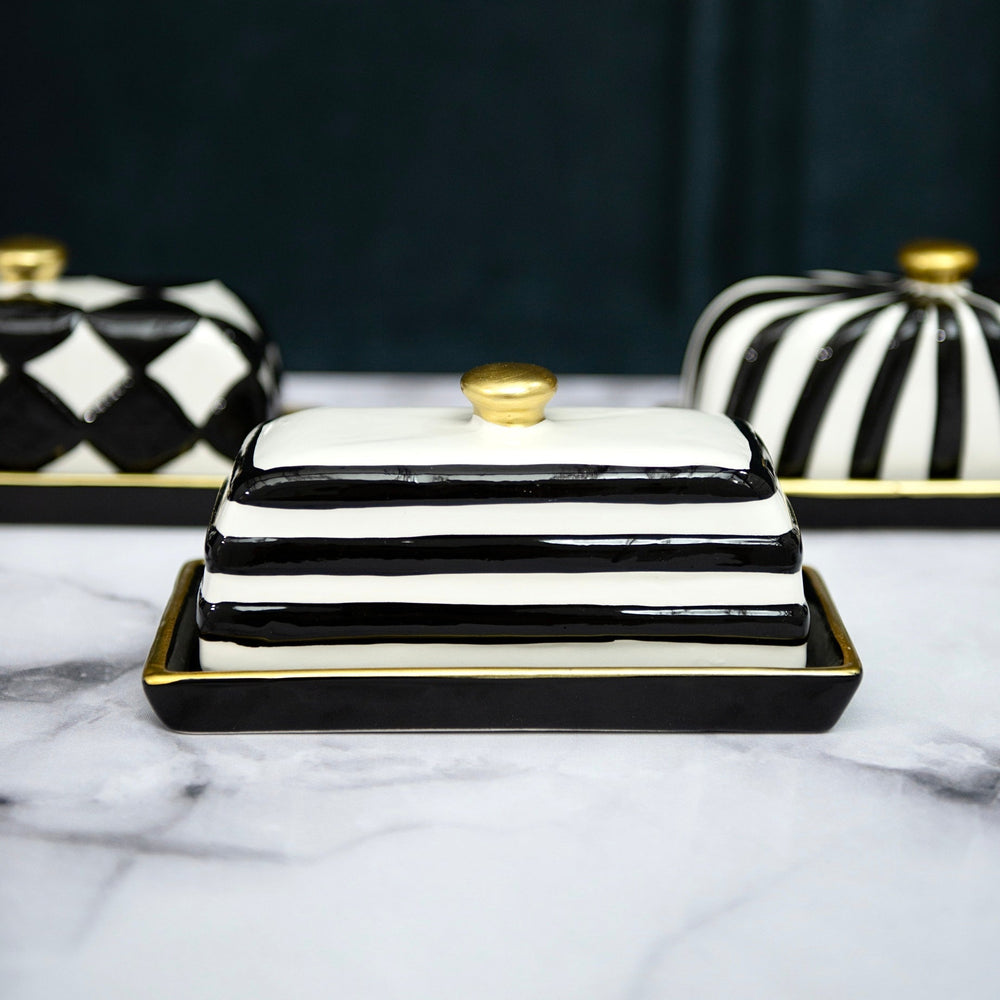 Black & White Painted Butter Dish