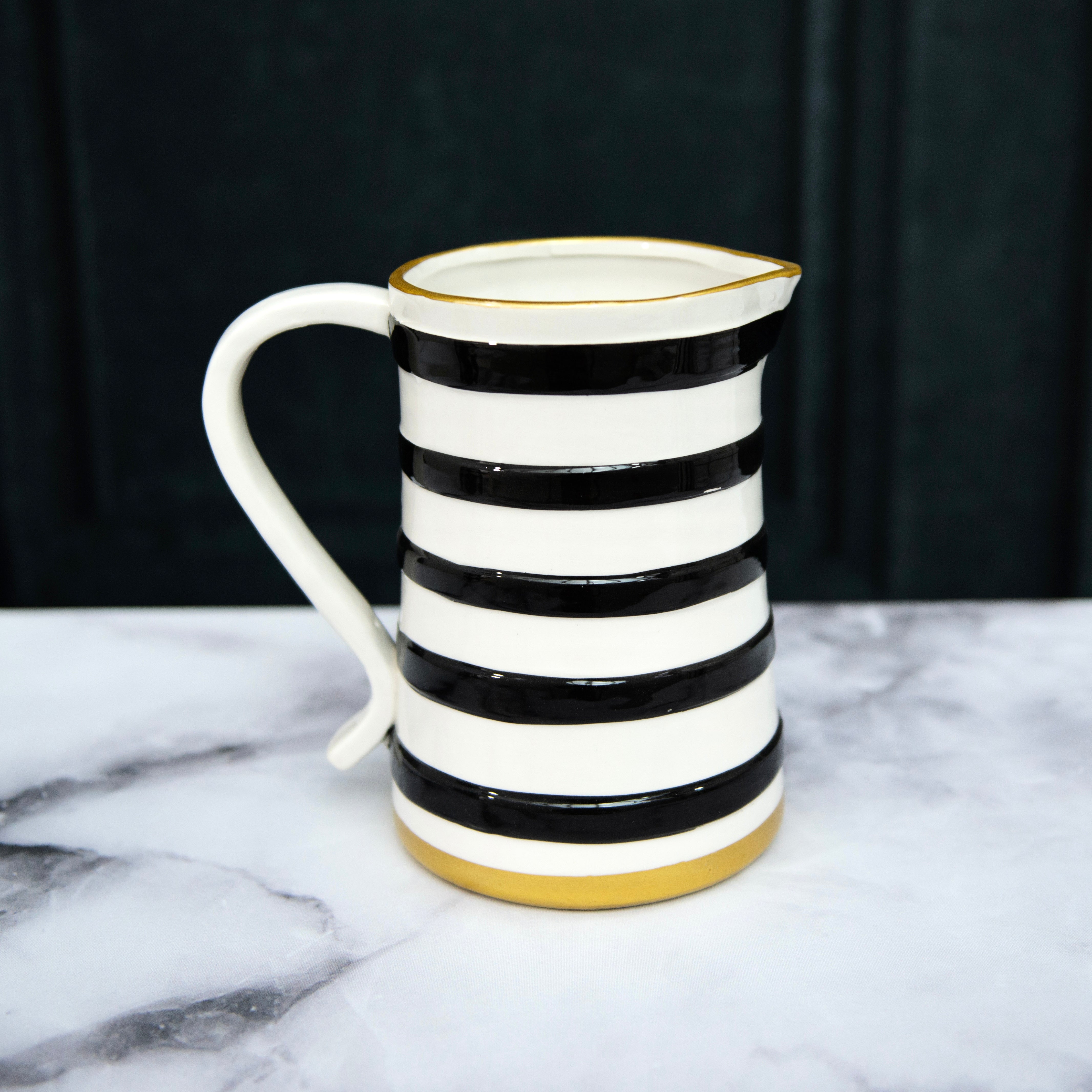 Stoneware Pitcher retailer black and white checkered gold accents