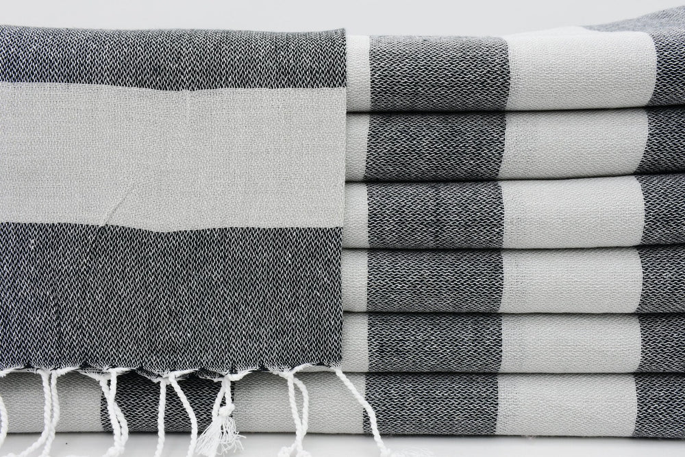 Black & White Turkish Towel - Large Stripes