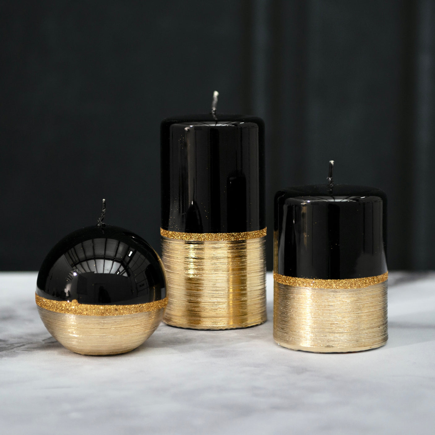 Black & Gold Pillar Candles