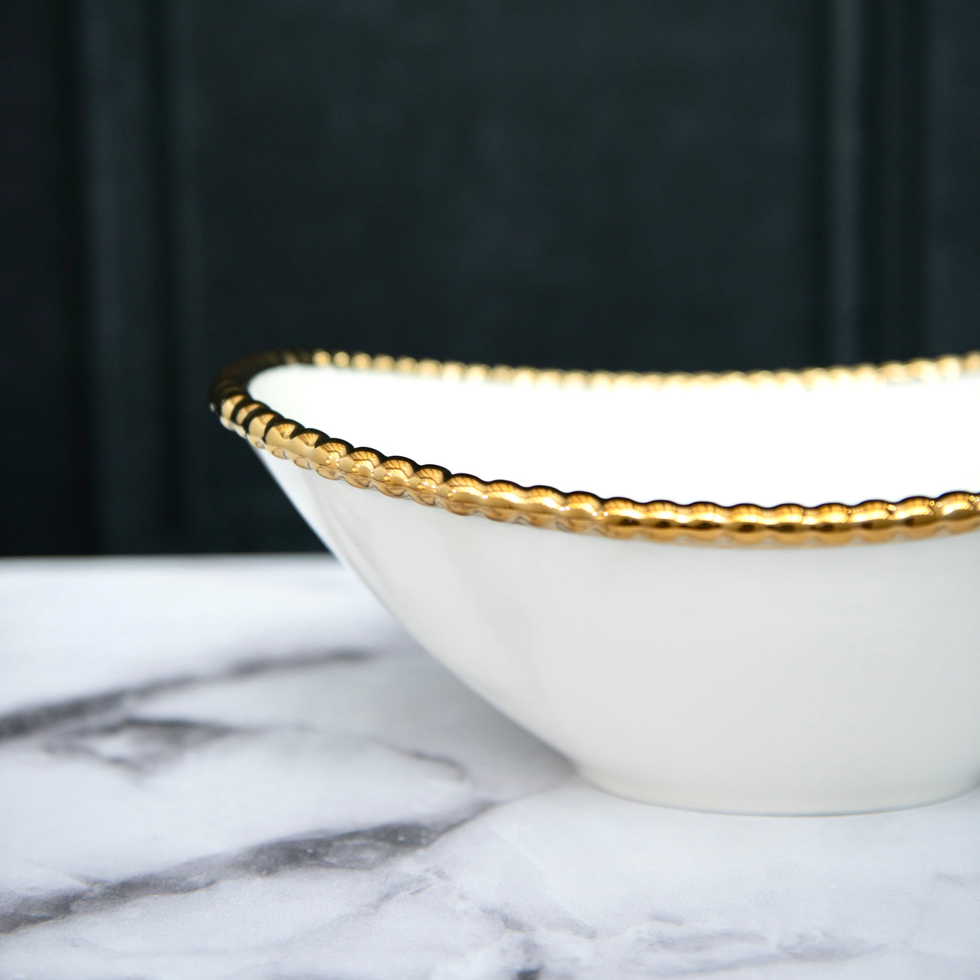 White & Gold Porcelain Oval Bowls