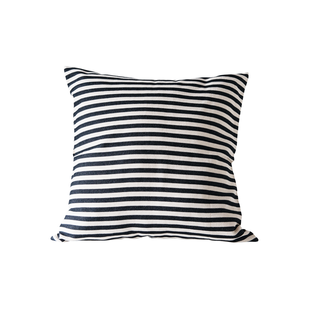 26" Black & White Woven Striped Pillow