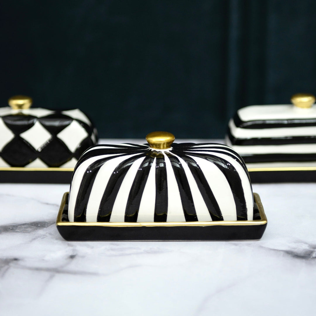 Black & White Painted Butter Dish