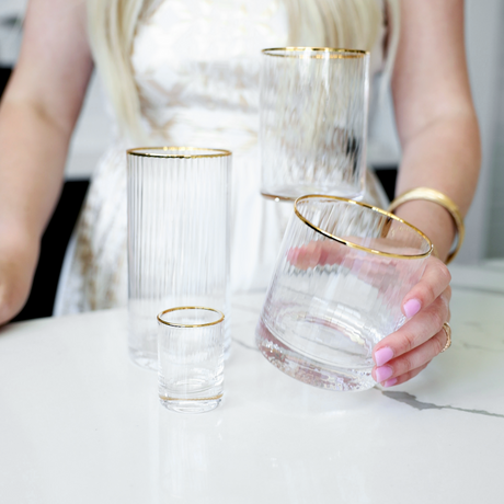 Optic Drinking Glass Sets w/ Gold Rim