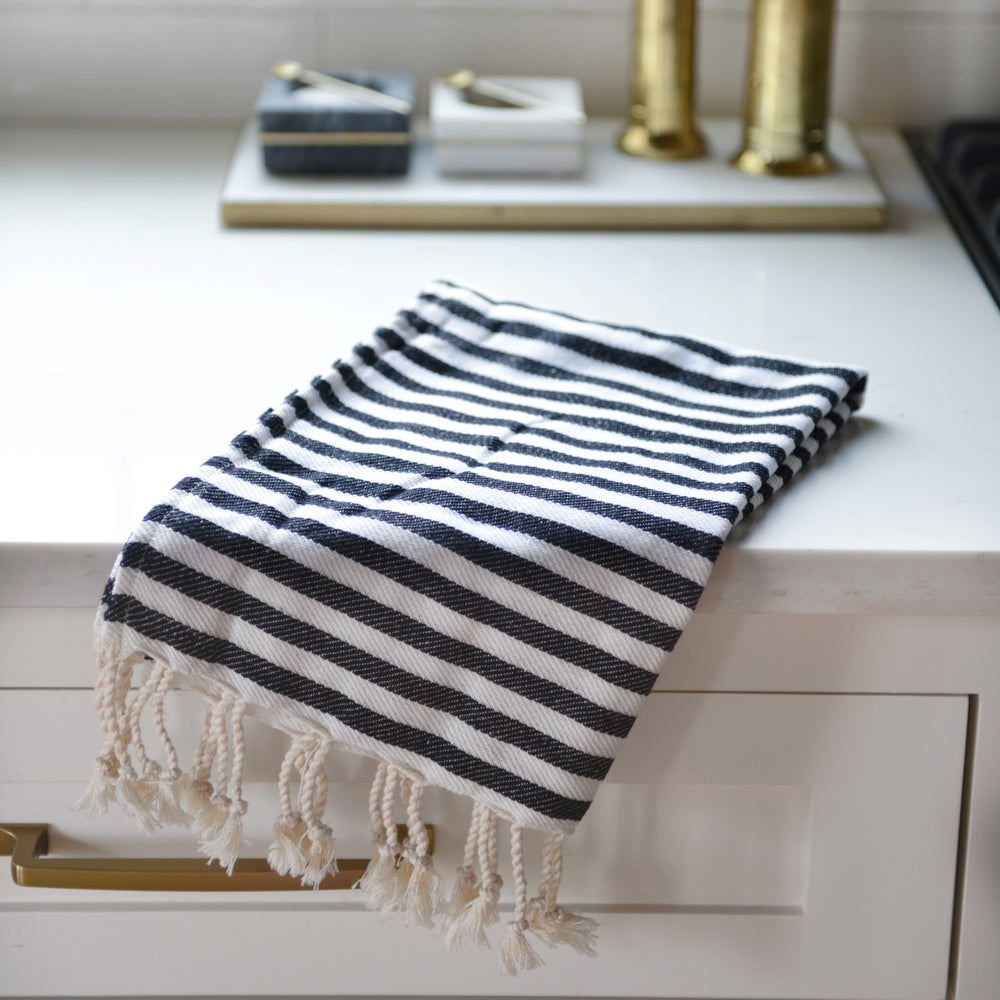 Black & White Striped Turkish Towel